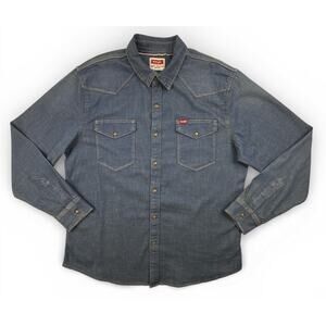 Wrangler Shirt Slim Fit Woven Twill Dirt Denim Mens LG Longsleeve Snap Closure